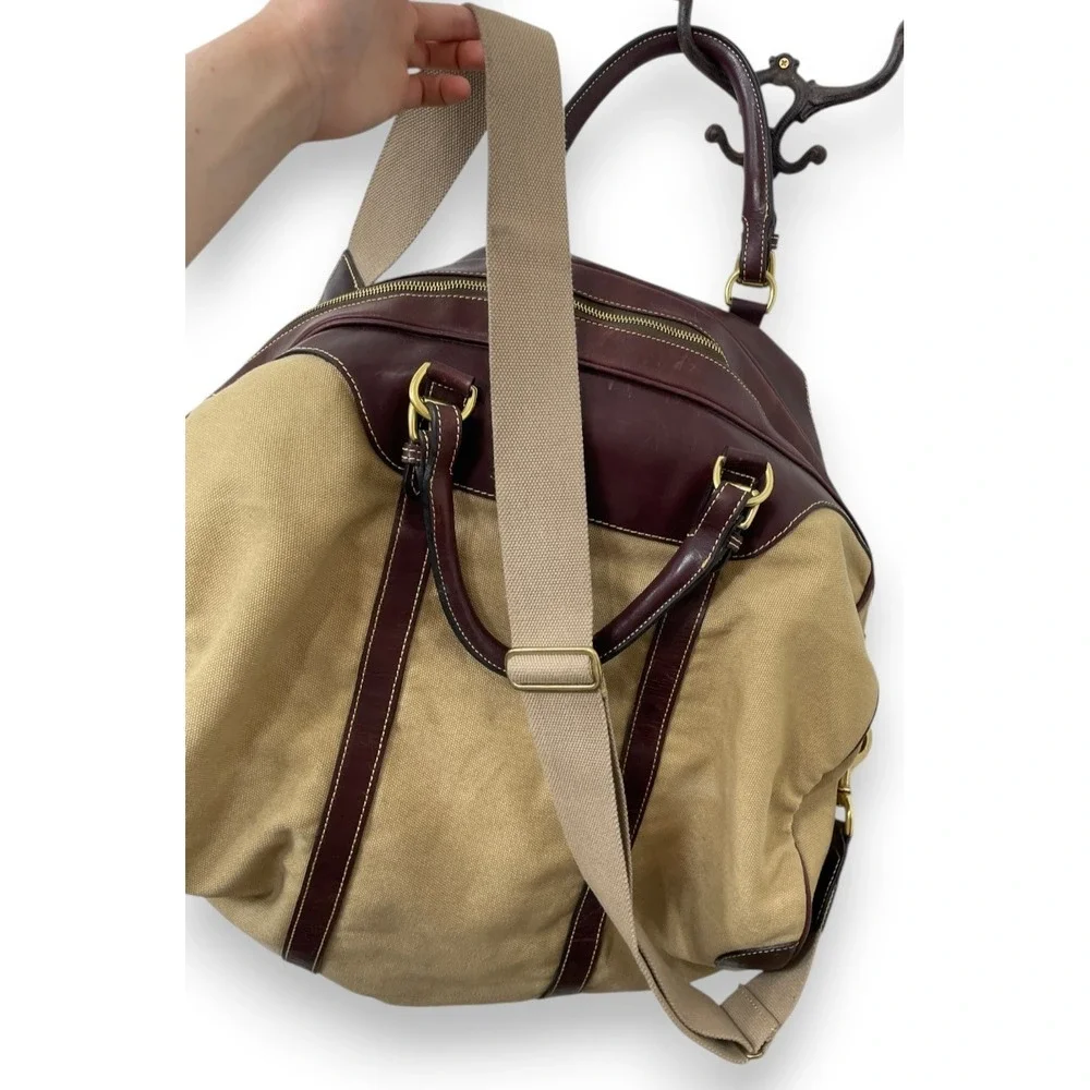 Mulholland Canvas Leather Duffle Weekender Bag Tan Brown Large Vintage Read